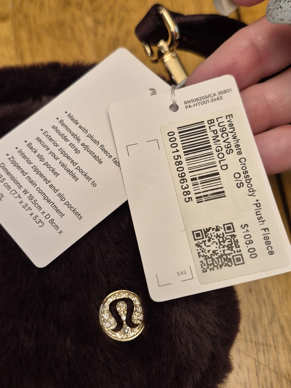 Lululemon Plush Fleece Large 2L Crossbody Bag Black Plum & Gold Metal Hardware - Picture 6 of 8